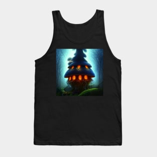 Magical Big Cottage Mushroom House with Lights in Forest with High Trees, Mushroom Aesthetic Tank Top